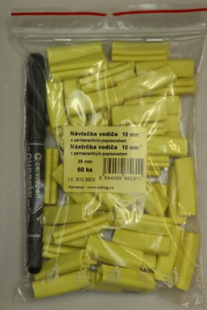 Návlačka vodiče průřezu 10mm2, včetně popisovače (žlutá), délka 35mm, 50 ks/balení